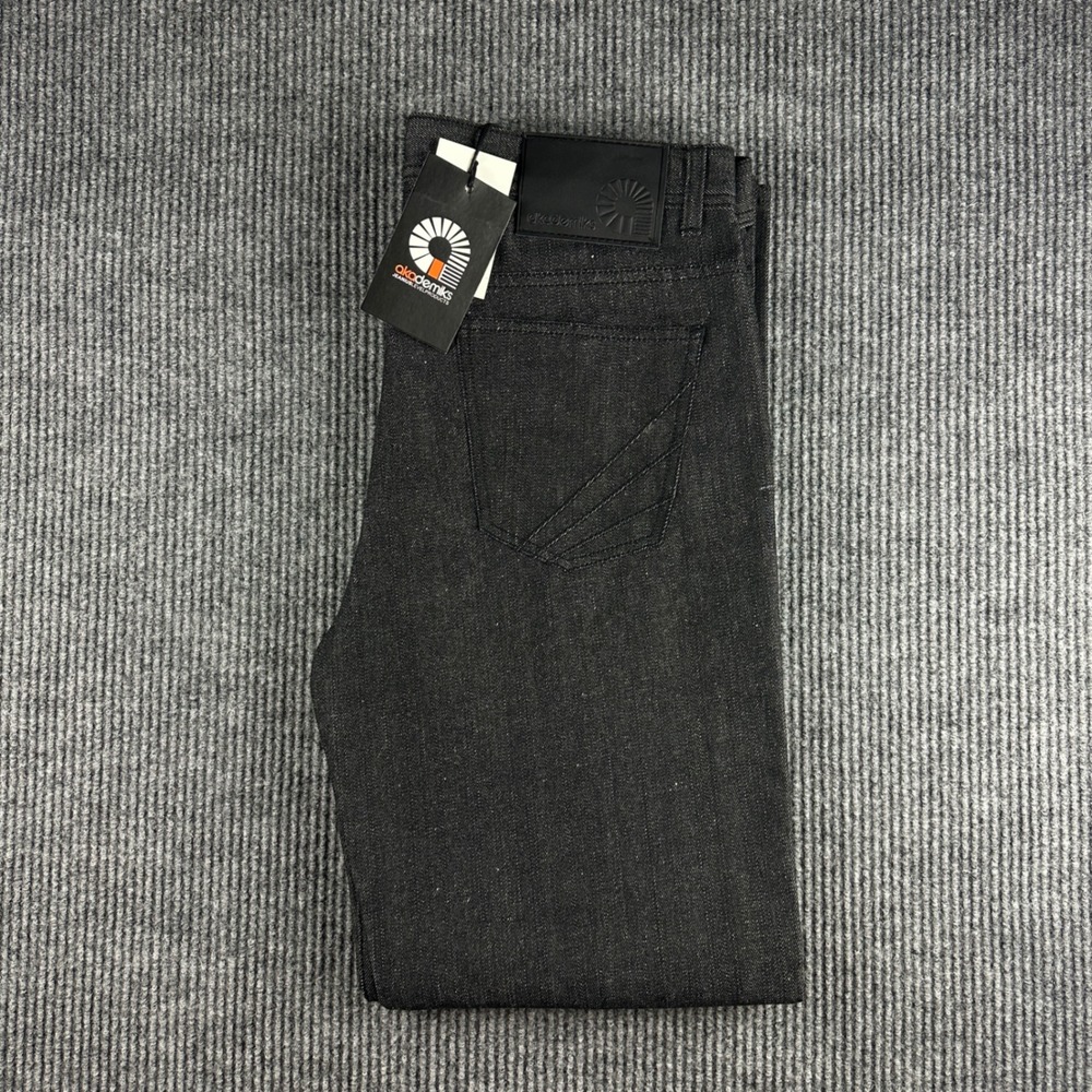 Akademiks Mens Raw Black Denim Jeans Straight Leg Streetwear A44JN03 36x34 NEW